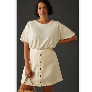 NEW! Anthropologie Denim Skirt & Knit Tee Twofer Off White Mini Dress Size 18